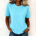 thumbnail image 4 of Women's Cotton Solid Color Short Sleeve Crew Neck T-Shirt Fitted Casual Basic Style Cyan 3XL, 4 of 5