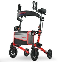 4 Wheel Rollator Walker With Seat, Steel Rolling Walker 8" Wheels300 Pound Weight Capacity Reversible seat
