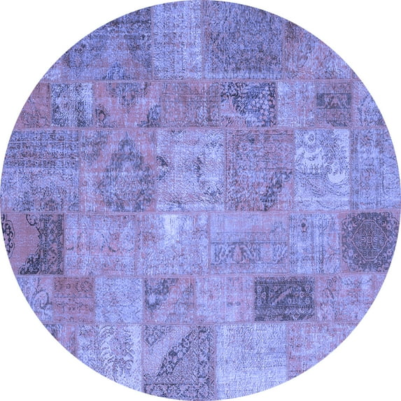 Ahgly Company Machine Washable Indoor Round Patchwork Blue Transitional Area Rugs, 5' Round