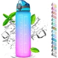 thumbnail image 1 of Botella con pajita 1L, botella de agua con marcas de tiempo, botella de agua sin BPA, 1 clic de apertura en botella de agua, botella de deporte, botella de bicicleta, 1 of 5