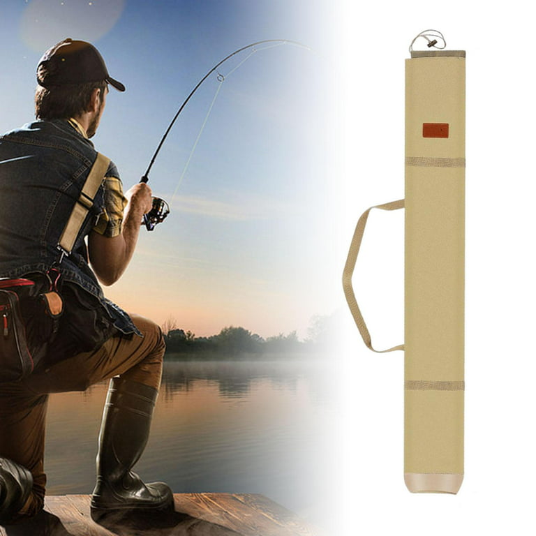 Fishing Pole Bag Folding Wear Resistant Traveling with Strap Thickening Canvas Fishing Tackle Tool Bag for Boxes Fishing Umbrellas 120cm Beige, Size
