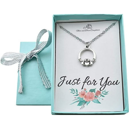 - Little Girls Claddagh Charm Pendant Necklace in silver plated pewter on a 14 stainless steel chain. Irish jewelry. Irish baby.