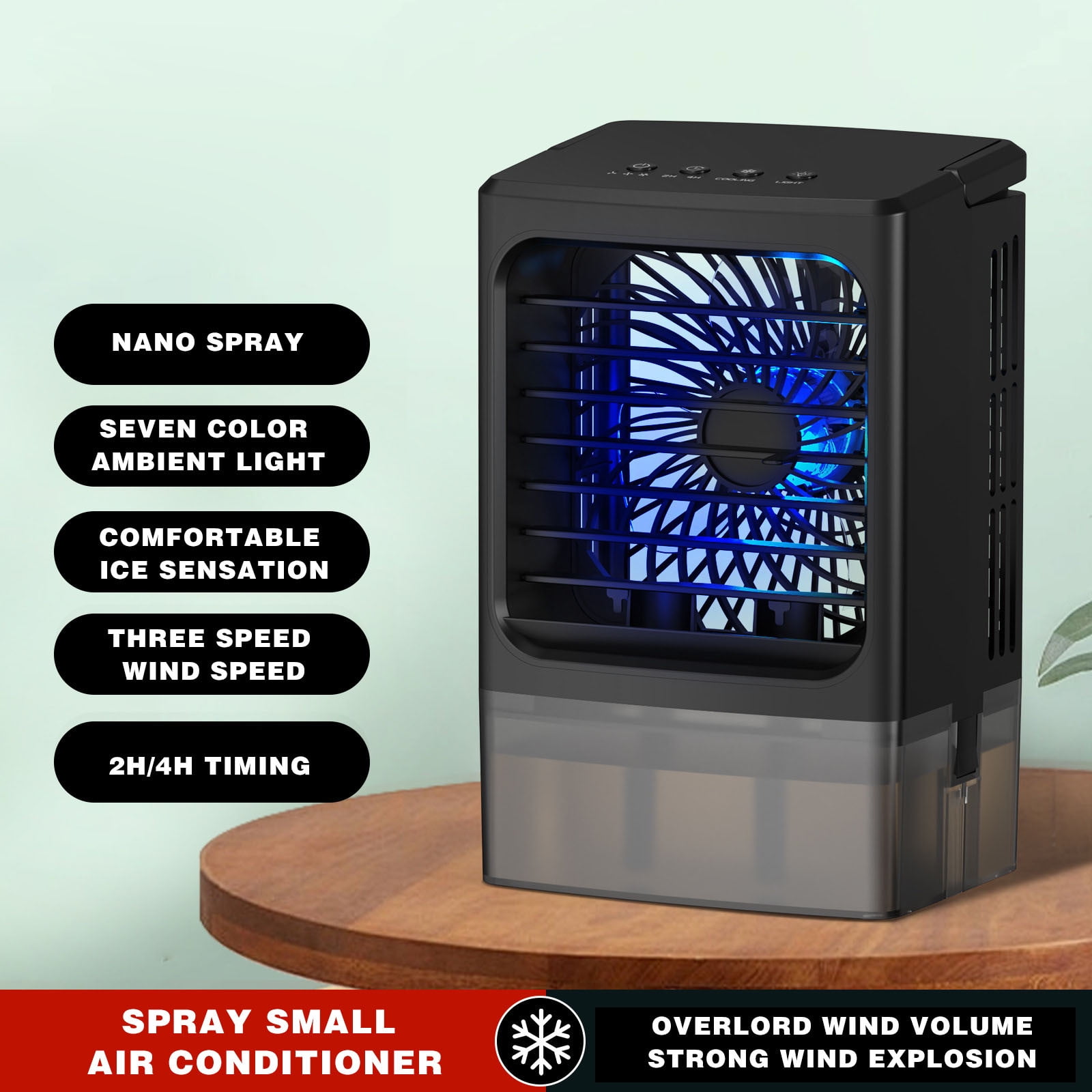 Quiet 3-In-1 Desktop Air Cooler Fan With Ice Sensing Technology - Large Blade Usb-Powered Cooling System With Adjustable 3-Speed, Water Mist Humidifier & Colorful Led Lights For Home Office Use