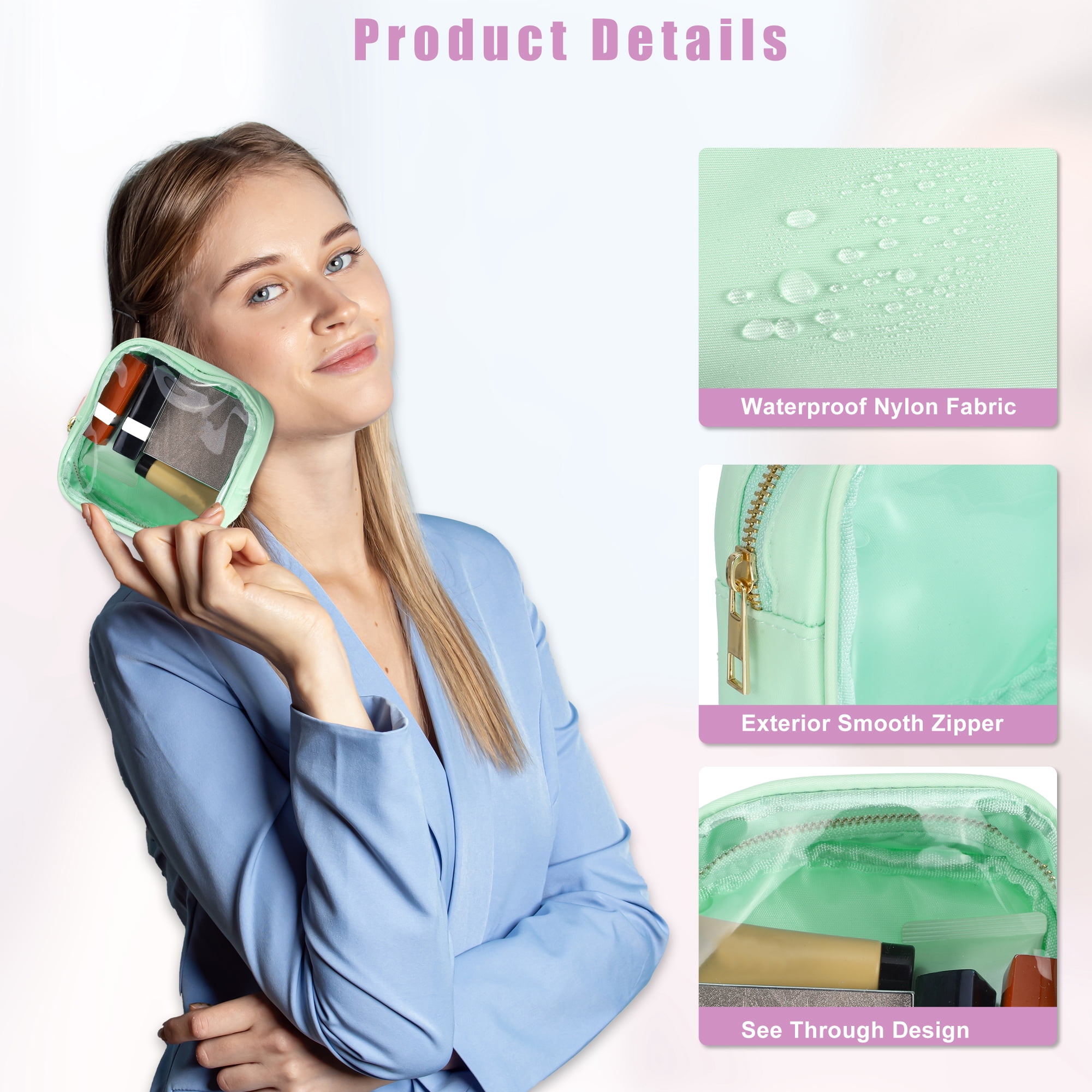 Unique Bargains 1Pc Clear Mini Waterproof Storage Makeup Bag Transparent Mint Green