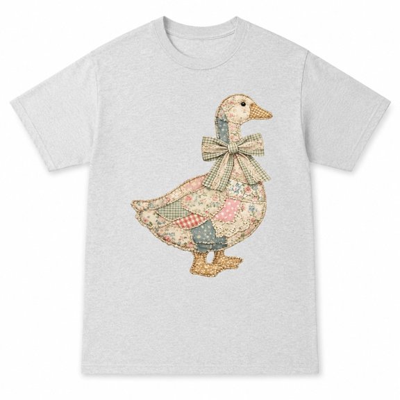 Patchwork Goose Graphic T-Shirt, Floral Cottagecore Unisex Tee