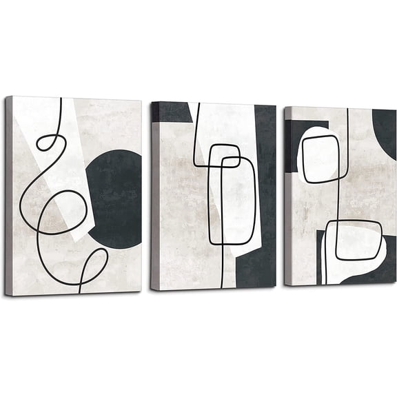 Black and White Abstract Canvas Wall Art with Minimalist Line Art Prints, Modern Wall Art for Home Decor, 12x16 Inch Set of 3, Ready to Hang