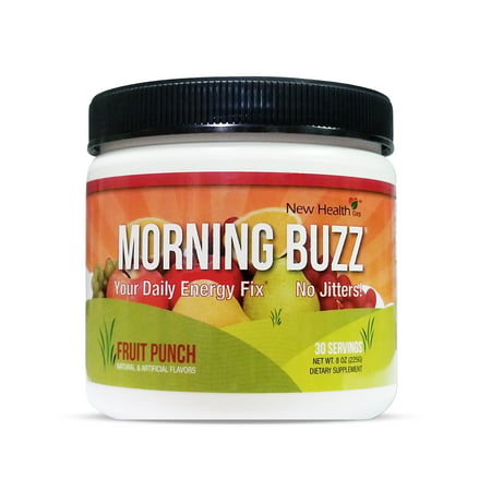 New Health Morning Buzz Fruit Punch Energy Drink Mix 8oz - 30 Servings - Your Daily Energy Fix - No Jitters - Mood