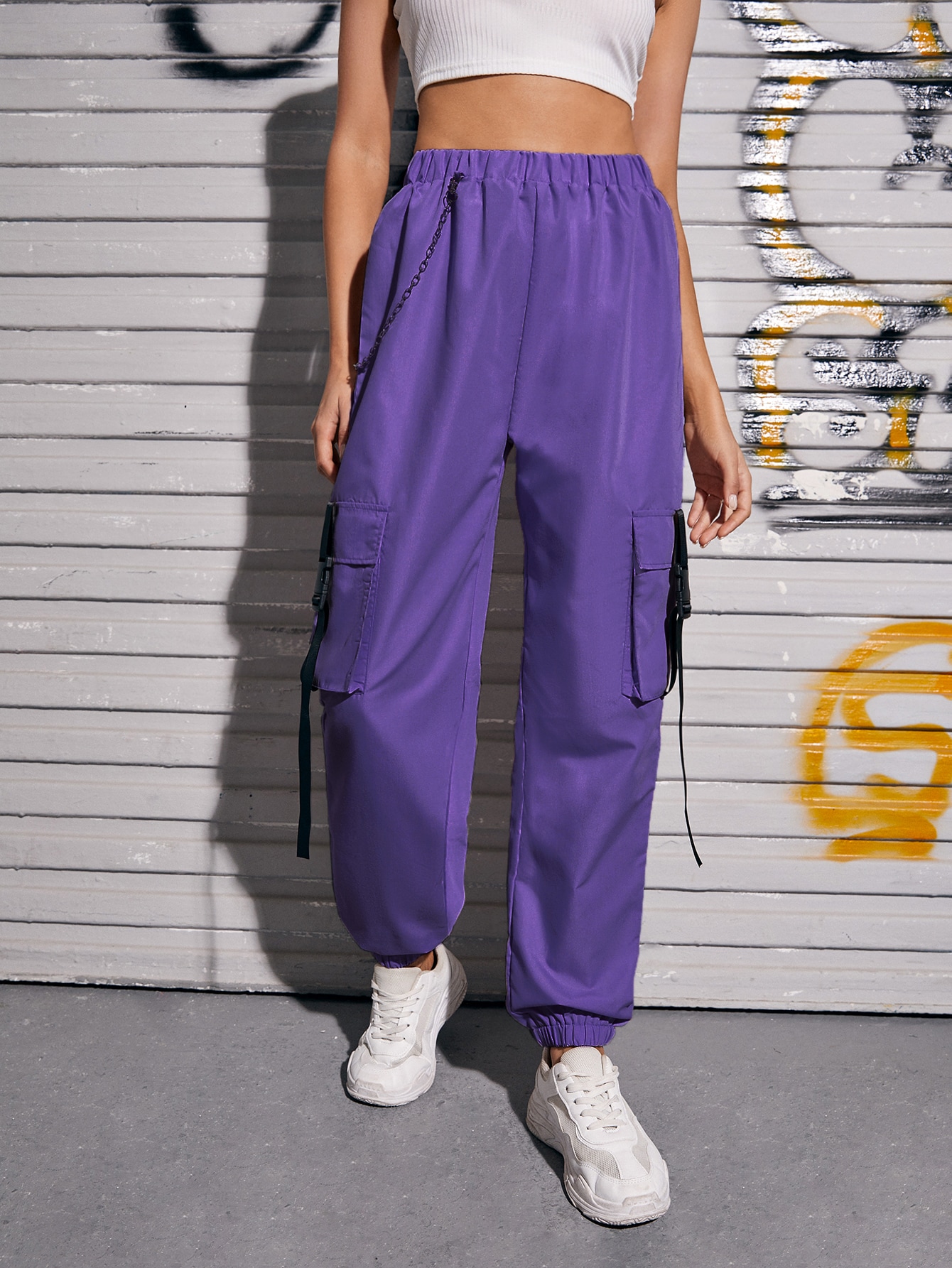 Flap Pocket Buckle Tape Cargo Pants 