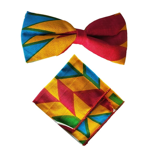 Multi-colored Kente African Print Bow Tie with Pocket Square