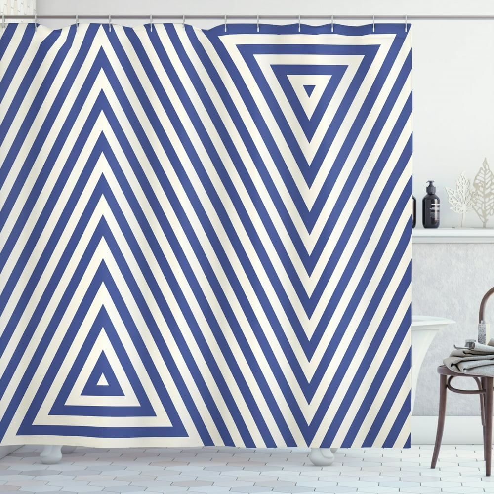 Navy Blue Decor Shower Curtain, Pattern with Geometric Triangle Like