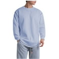 thumbnail image 2 of Mens Oversized Pullover Sweatshirt Crew Neck Long Sleeve Hoodie Fall Casual Solid Color Loose Cotton Tops (Light Blue L), 2 of 5