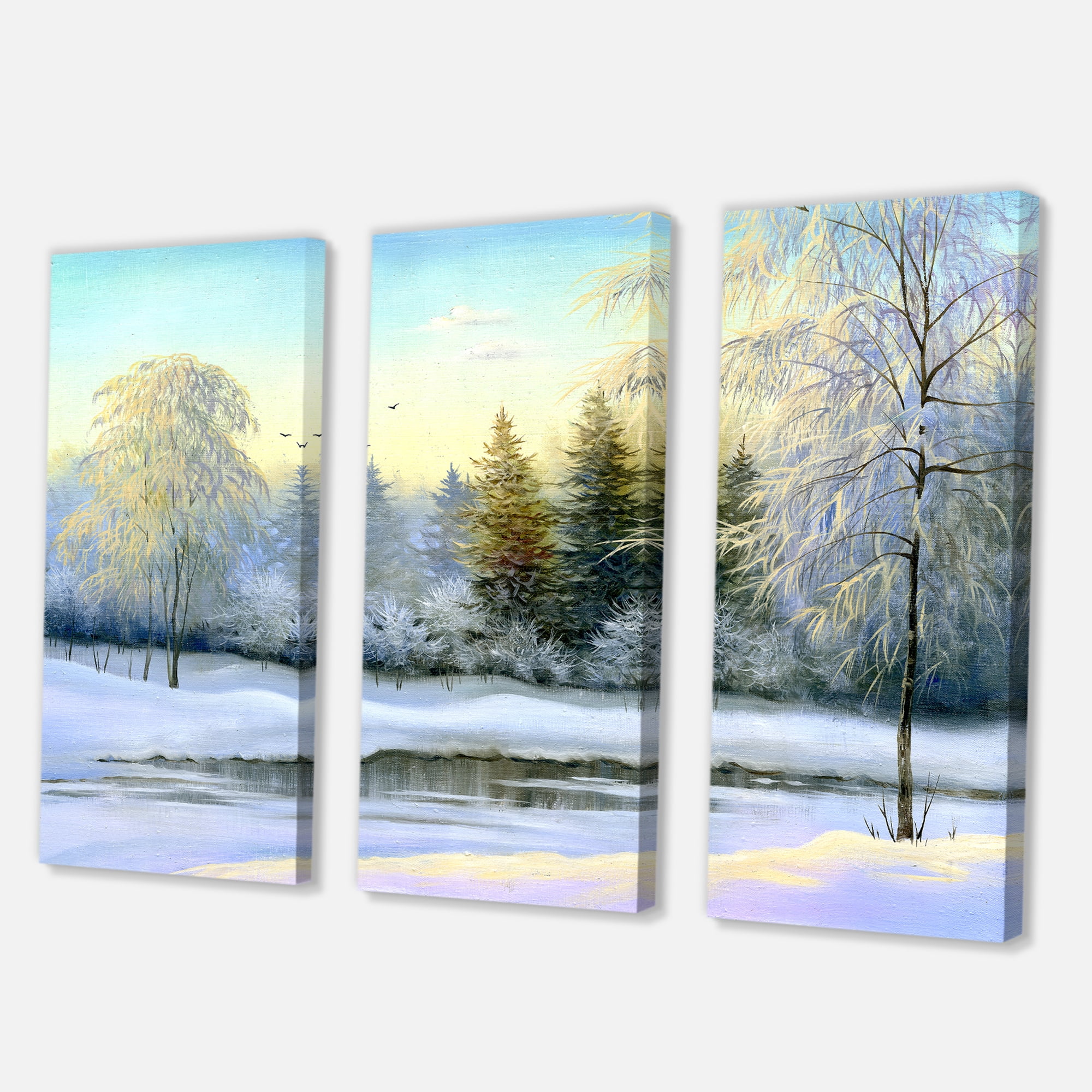 Designart ' Green Trees In Beautiful Winter Snow Landscape ' Traditional Canvas Wall Art Print