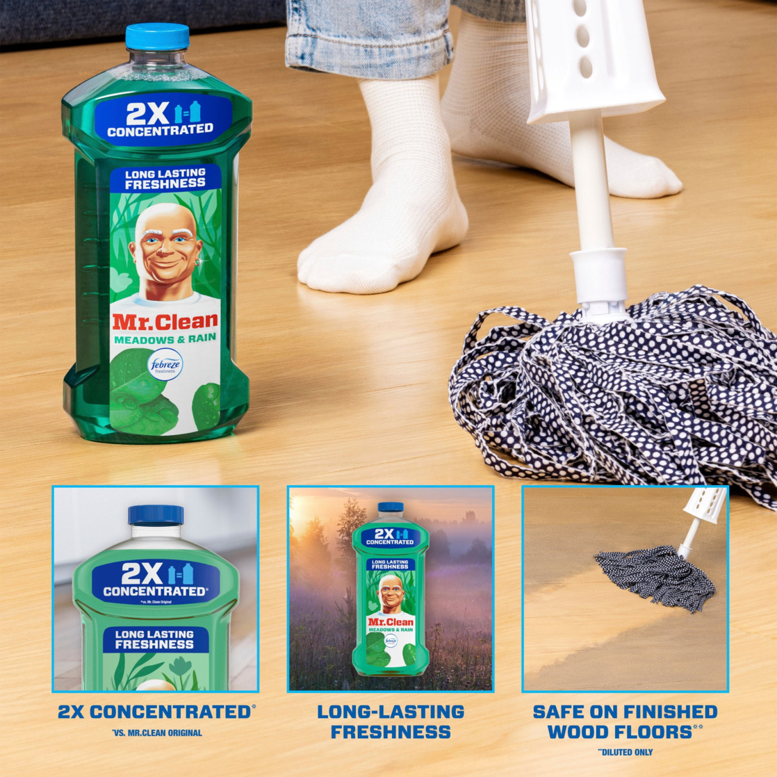Mr. Clean Detergente Multiuso – Profumo Meadow & Rain – 45 Oz – Pulisce Pavimenti, Pareti, Piani Cucina