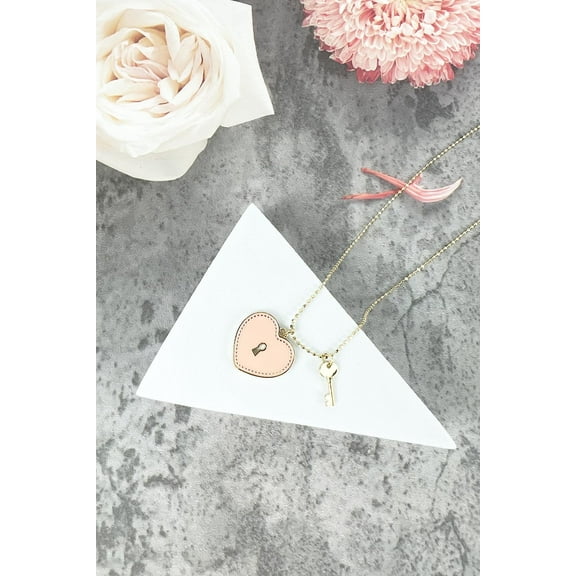 16" HEART LOCK WITH KEY ENAMEL NECKLACE