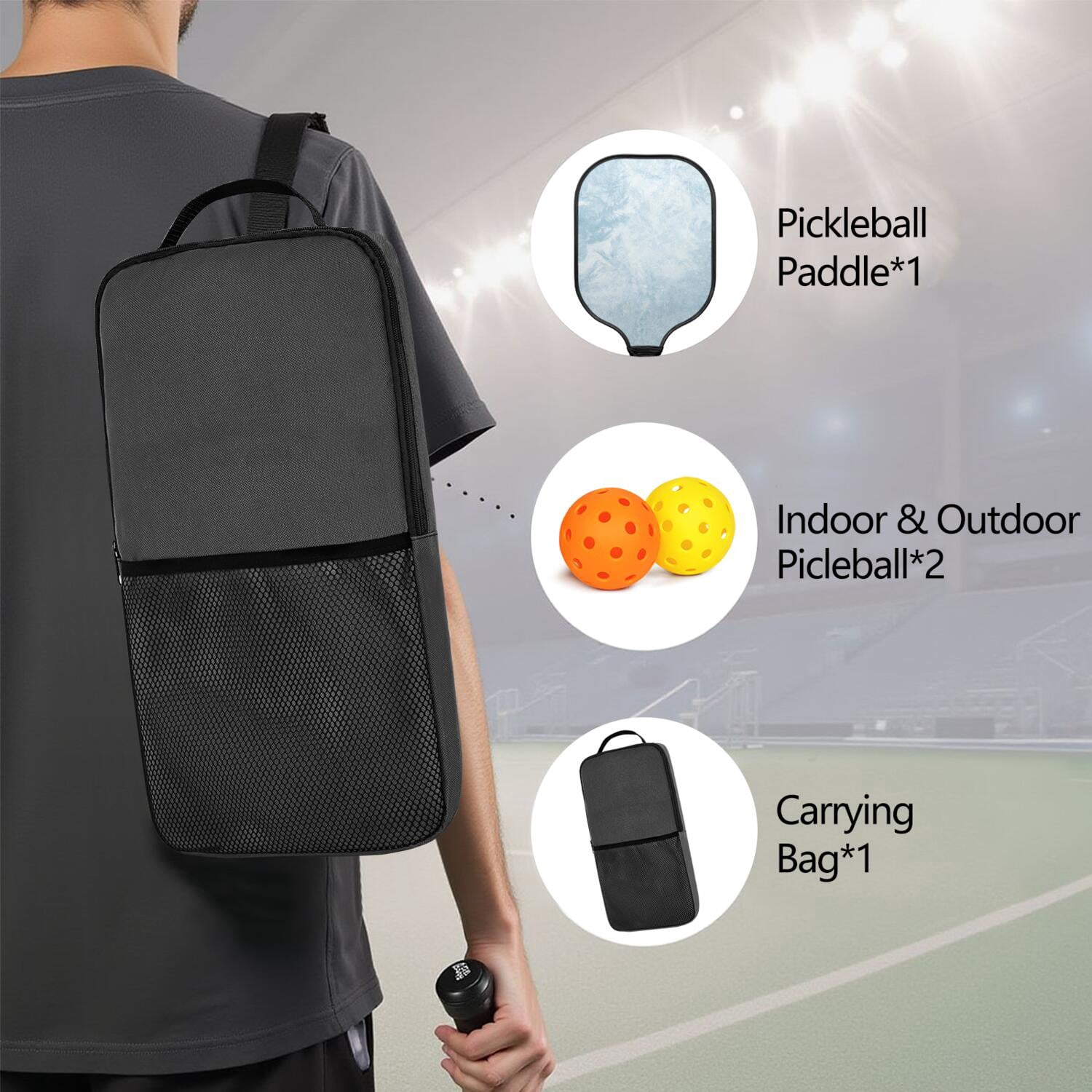 Pickleball Paddles Set Of 1, Fiberglass Surface, Ice Crystal Print, 1 Paddle, 2 Balls & Bag
