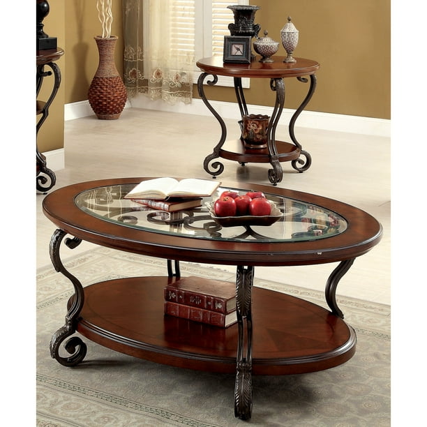 Furniture Of America Raiz Traditional Cherry 2 Piece Accent Table Set Walmart Com Walmart Com