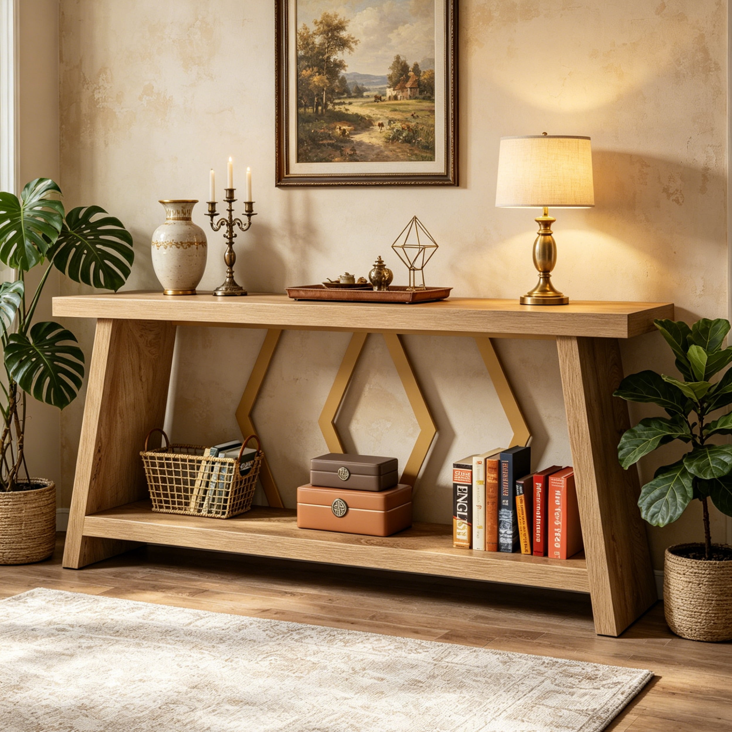 Fnova 70.86" Farmhouse Console Table for Entryway, 2-Tier Storage Long Narrow Wood Entryway Sofa Table, Easy Assembly, for Living Room Staircase Hallway Decor