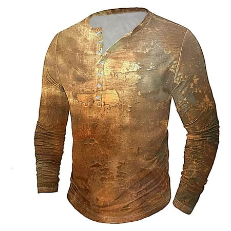 

Men s Long Sleeve Shirt Print Button Loose Pullover Top For Men Fashion Fall Oversized Crew Neck Casual Blouses (Khaki M)