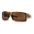 thumbnail image 4 of Classic Winged Skull 90s Wrap Around Sport Biker Plastic Rectangular Sunglasses Brown Stripe - Brown, 4 of 8