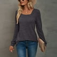 thumbnail image 4 of Women's Long Sleeve Square Neck Shrug T-Shirts Casual Solid Pullover Tops Cotton Comfy Soft Blouses Dark Gray,M, 4 of 6