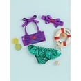 thumbnail image 3 of BemeyourBBs Kids Toddler Baby Girls Mermaid Swimsuit Halter Top Bikini Set Infant Girl Bathing Suit Swimwear Fish Scales Triangle Briefs Bowknot Elastic Headband Summer Beachwear, 3 of 9