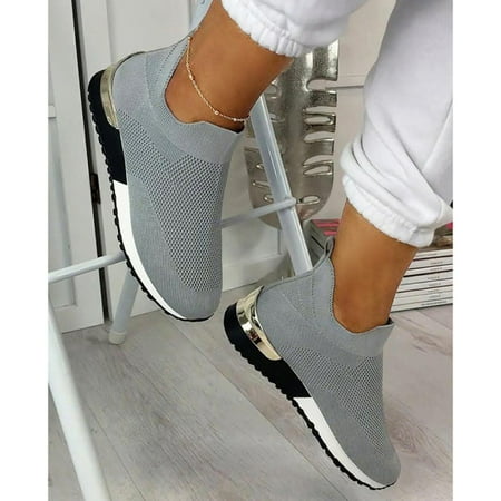 

ZEEQJ Elegant Elastic Slip-on Flat Shoes for Women Mesh Upper Breathable Sneakers