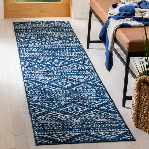 SAFAVIEH Tulum Lakisha Southwestern Runner Rug, Navy/Ivory, 2' x 13'
