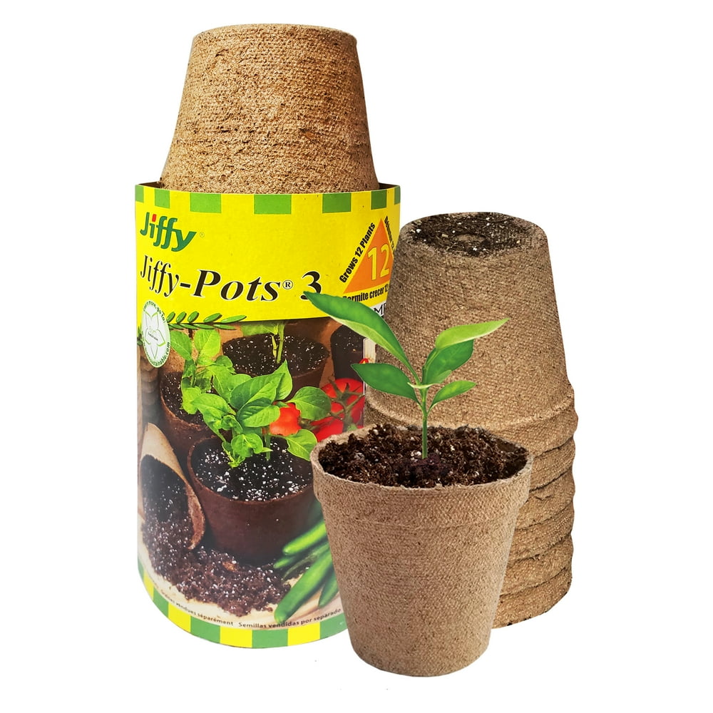 JiffyPots 3" Diameter Seed Starting Biodegradable Peat Pots, 12 Pack