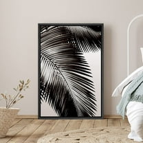 PixonSign Framed Canvas Print Wall Art Duotone Palm Leaves and Gray Background Nature Plants Photography Modern Art Chic Relax/Calm Dark Black and White for Living Room, Bedroom, Office - 24"x36"