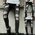 thumbnail image 1 of Deals of the Week Mrasaso Men Pants, Men Casual Fashion Solid Button Zipper Custom Fit Irregular Ripped, 1 of 8