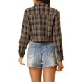 thumbnail image 3 of INSPIRE CHIC Women Classic Vintage Button Front Closure Chest Pocket Plaid Crop Jacket M Orange, 3 of 6