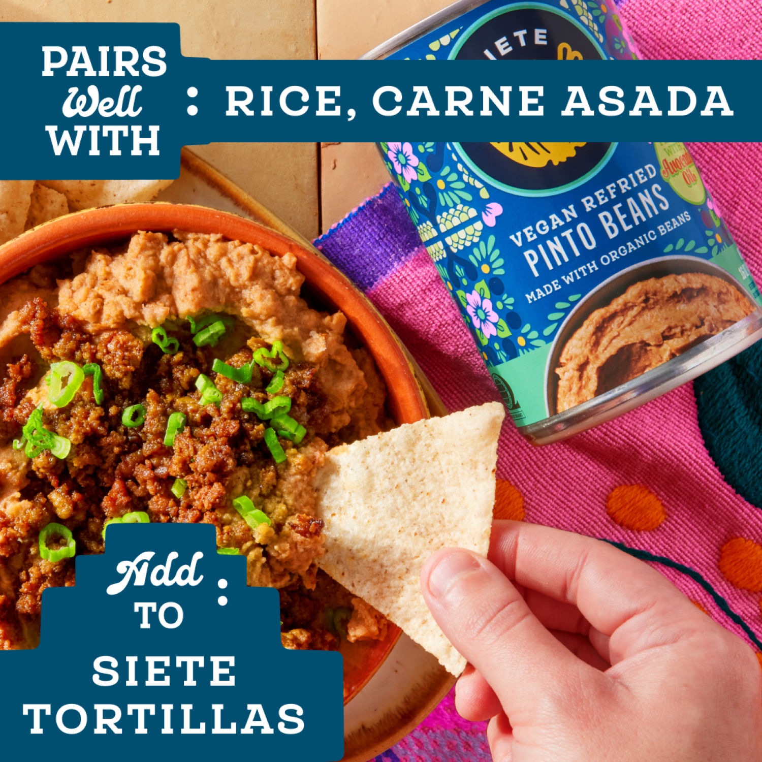(2 pack) Siete Family Foods Vegan Refried Pinto Beans, 16 oz