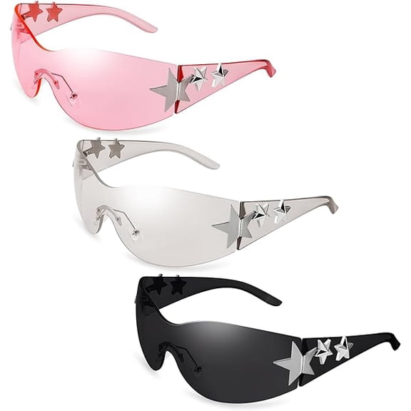 LYH 3 Pairs Y2K Sunglasses for Women Men Trendy Shield Wrap Around Sun Glasses Oversized Fashion Frameless Glasses