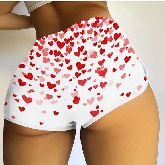 Byworldtasic Womens Shorts Women's Cute Micro Pajamas Shorts Heart-Shaped Gradient Print Sexy Elastic Waist Shorts