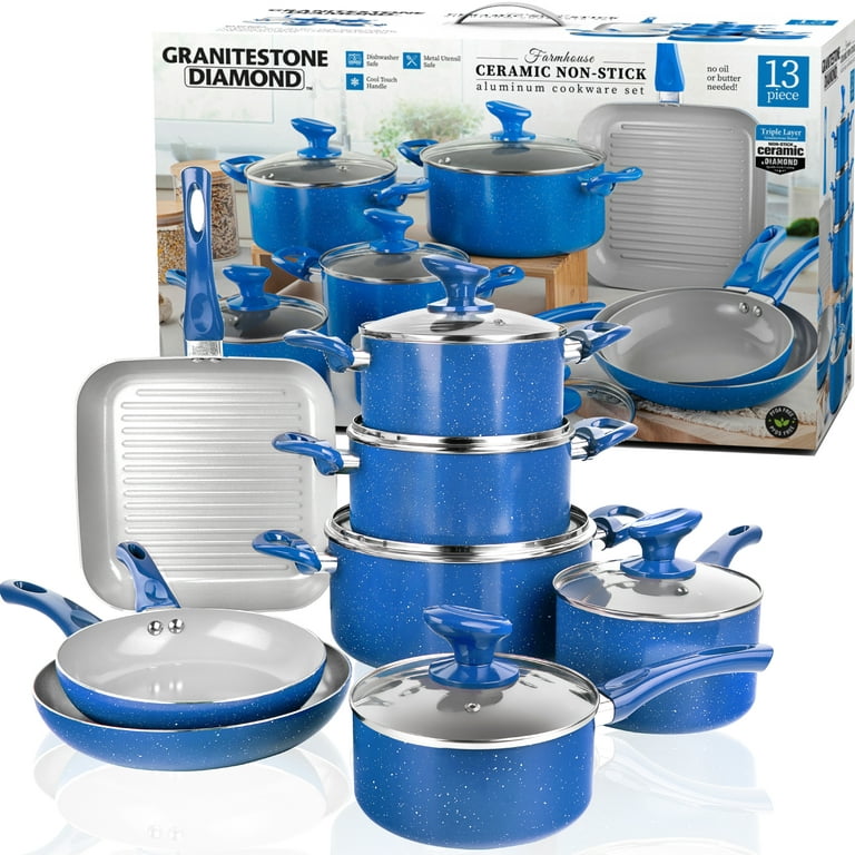 Granitestone Diamond Farmhouse 13 Piece Pots and Pans Set, Nonstick  Cookware Set