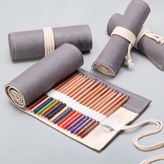 OUNONA Portable Canvas Pencil Roll Wrap with Buckle for Pen Storage Large Capacity Organizer Grey 72 Holes