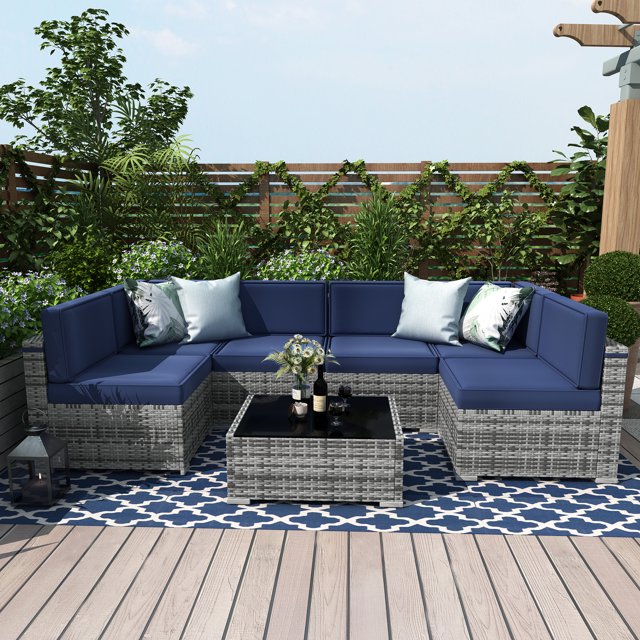 7 Piece Patio Furniture Sets, Outdoor Sectional Patio Conversation Set