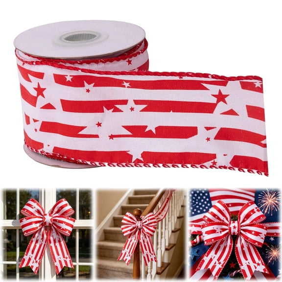 2.5"X15Ft Red White and Blue Ribbon,Patriotic Ribbon Wired,for 4Th Of July,250Th Anniversary,Independence Day Wreath Farmhouse Decor,for Memorial Day 4Th Of July Independence Day Bow Diy Crafts(A)