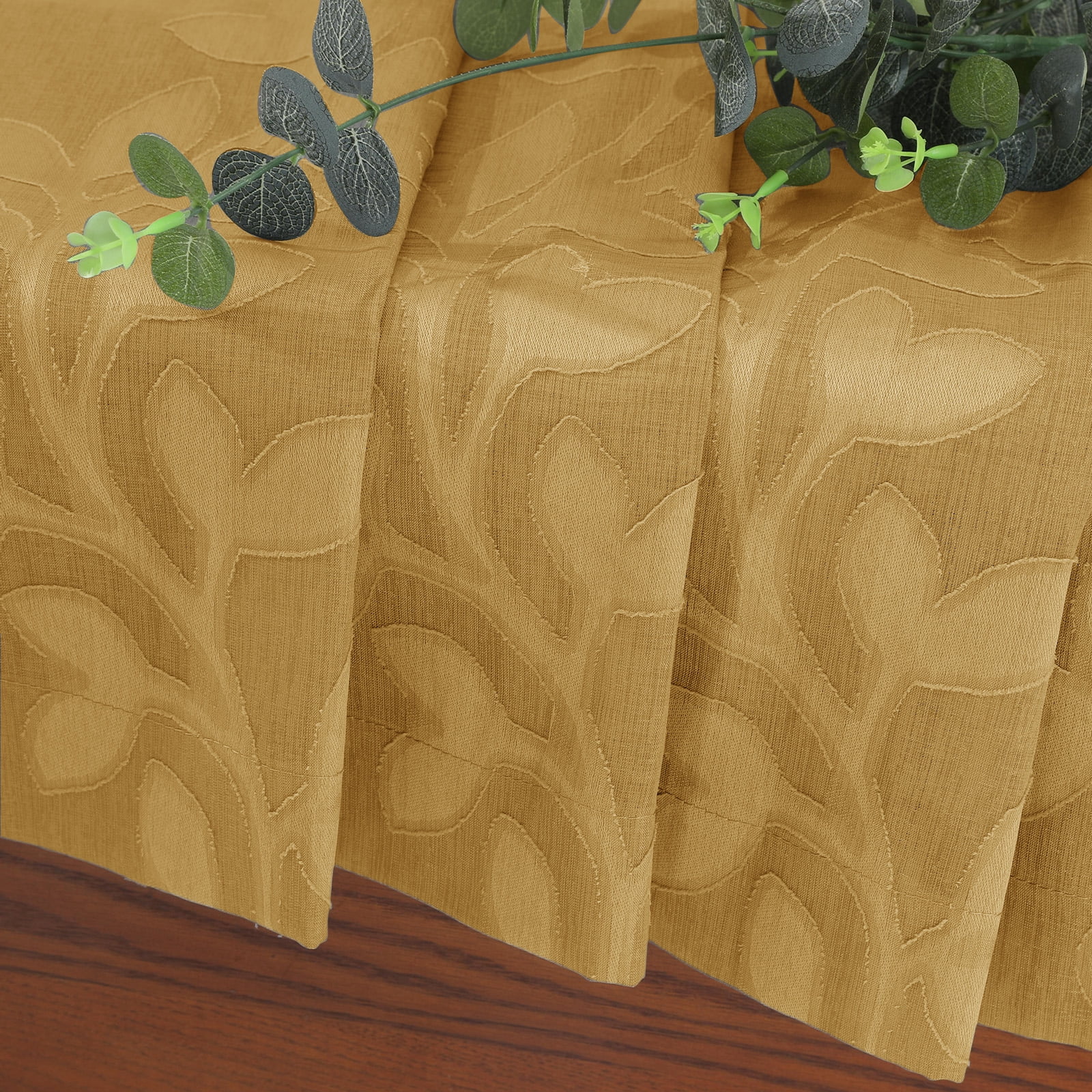 OVZME Darla Short Gold Sheer Curtains 36 Inch Length 2 Panels, Light Filtering Soft Small Window Curtains with Rod Pocket, Textured Farmhouse Curtains for Bedroom Living Room, Each 42Wx36L Inch