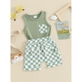 thumbnail image 3 of Suealasg 2Pcs Baby Boys Clothes Sleeveless Checkerboard Print Tank  Tops + Plaid Print Shorts Set 6M 1T 2T 3T Toddler Summer Outfits, 3 of 6