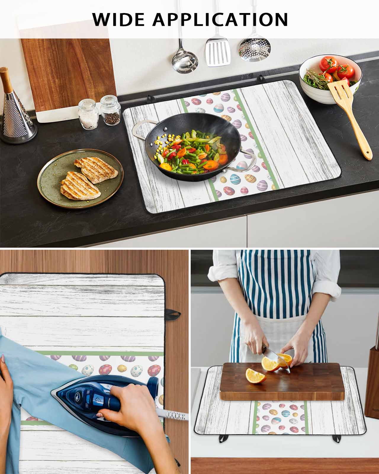 Large Induction Cooktop Protector Mat Easter Stove Top Covers for Electric Stove, Cartoon Colored Eggs Grey White Wooden Grian Decorative Stove Burner Cover Mats, Glass Top Stove Cover