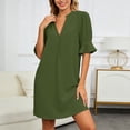 thumbnail image 4 of Afdoent Dresses For Women Casual Summer Dress Solid Color V Neck Relaxed Shirred Midi Sleeve Smocked Waist Flowy Tunic Vacation Fashion Outfits, 4 of 7
