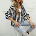 thumbnail image 5 of Ndbuld Womens Cardigan European and American Casual Loose Striped Sweater Cardigan Fall and Winter New Sweater Jacket,Black,M, 5 of 5
