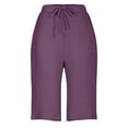 thumbnail image 6 of AKEGAMN Knee Length High Waisted Drawstring Casual Summer Wide Leg Shorts, Purple 3XL, Size S-3XL, 6 of 7