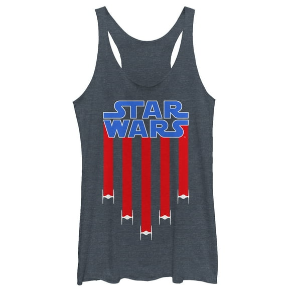 Women's Star Wars Fourth of July TIE Fighter Stripes Racerback Tank Top Navy Blue Heather Large