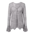 thumbnail image 5 of JIAYUE Women's Swimsuit Cover-Ups Solid Color Long Sleeve V Neck Lace Up Knit Scalloped Beach Hollow Cardigan Comfortable Swimwear Cover Up Top, 5 of 6