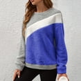 thumbnail image 5 of Miluxas Women's Crewneck Sweatshirts Long Sleeve Oversized Double Sided Velvet Fall Winter Pollover Color Block Casual Comfy Fashion Loose Tops Blue M(M), 5 of 9