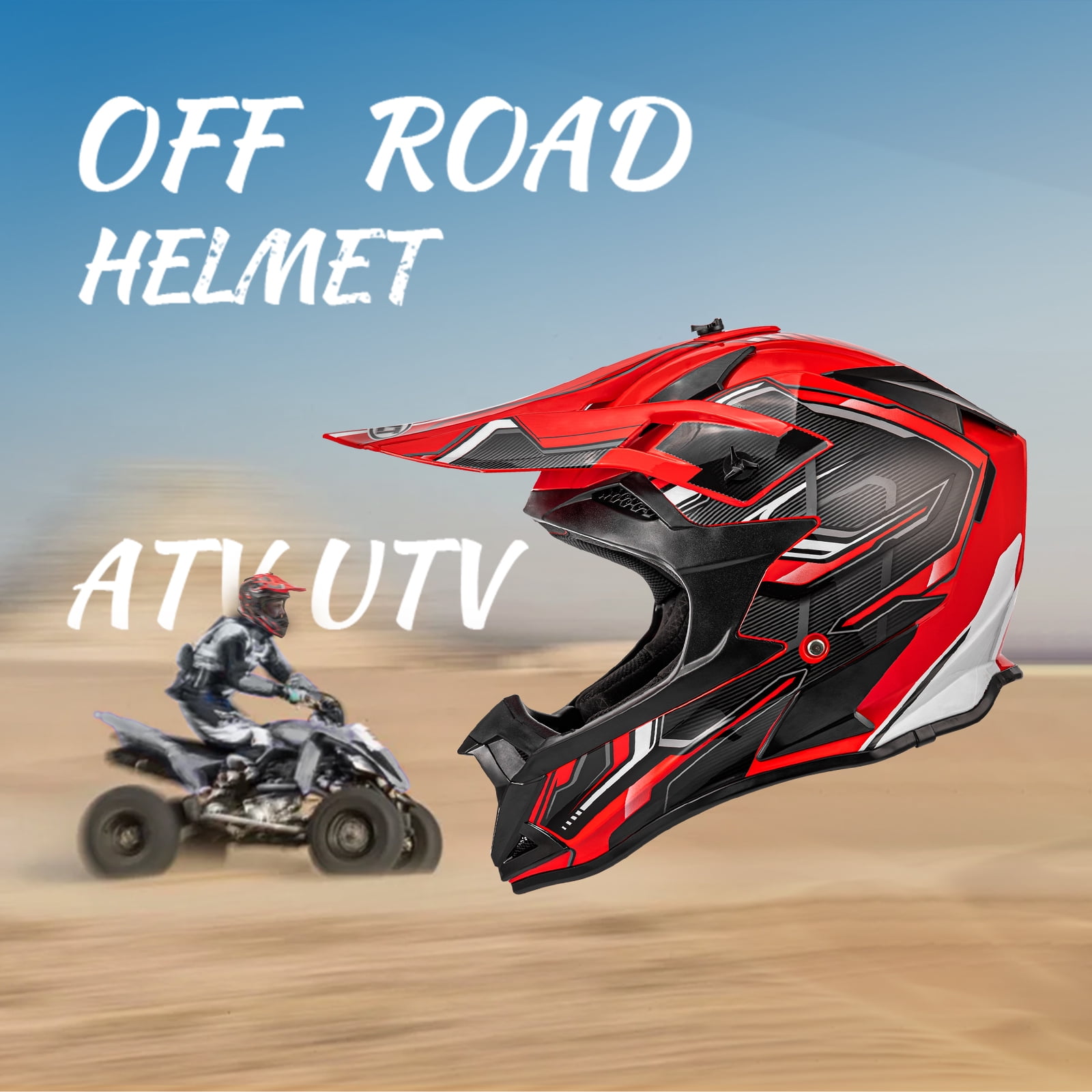 Oumurs Motocross, Off-Road Dirt Bike Helmet, Open Face, Outdoor Motorcycle BMX MX Helmet, Red, Unisex Adult XL with Goggles, Gloves, Mask
