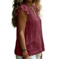 thumbnail image 6 of TGSLY Women's Linen V Neck Tank Tops Lightweight Soft Ruffle Cap Sleeve Shirts Loose Fit Dressy Casual Solid Color Tunic Blouses XXL, 6 of 10