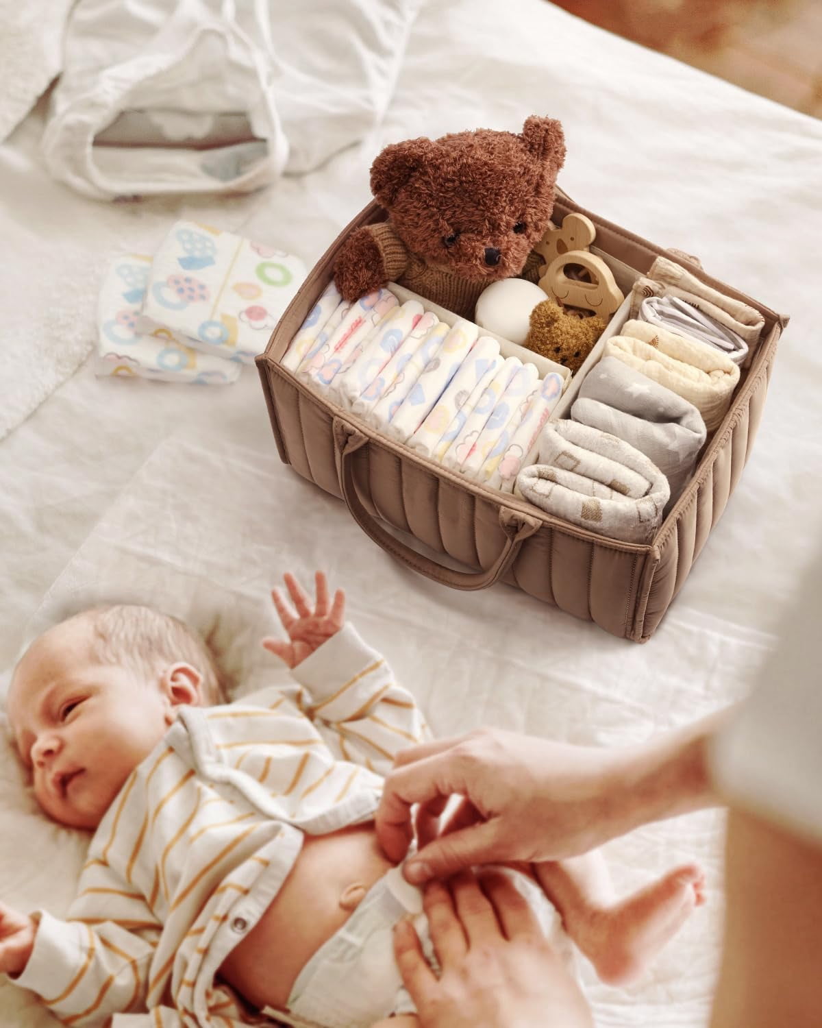 Baby Diaper Caddy Organizer, Stylish Storage Basket for Newborn Essentials and Diaper Station, Gift for Baby Shower